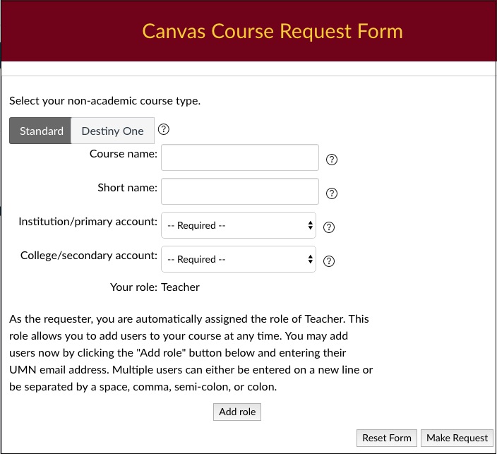 Canvas course request standard