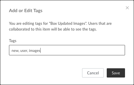 The Add or Edit Tags screen with several example tags in the tag box