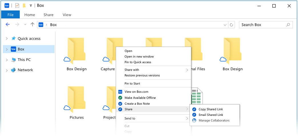 windows file navigator with Box selected