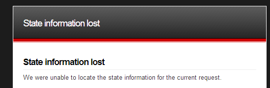 State information lost screen.