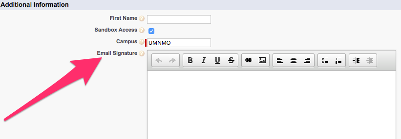 The Email Signature box on the User Edit screen