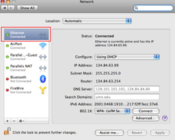 parallels for mac network settings