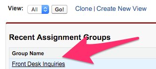 Group Name highlighted in the Recent Assignment Groups View 