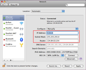 IP address, Subnet Mask and Router fields