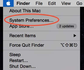 Apple Menu is opened. System Preferences is circled.