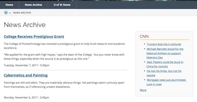 example of a news feed being displayed on the right hand side of a drupal lite site.