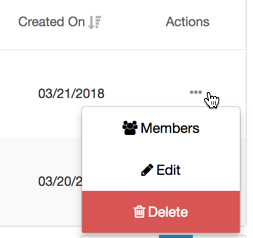 the actions menu for a collection showing the options: members, edit, delete.
