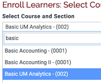 the select course dialog with the text "basic" typed in the search box.