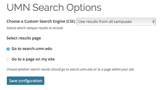 the search options for when go to search.umn.edu is selected