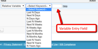The Relative Variable option with menu expanded and Variable Entry field highlighted