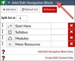 red arrow pointing at the Add/Edit Navigation menu option in the Design Tools tool bar