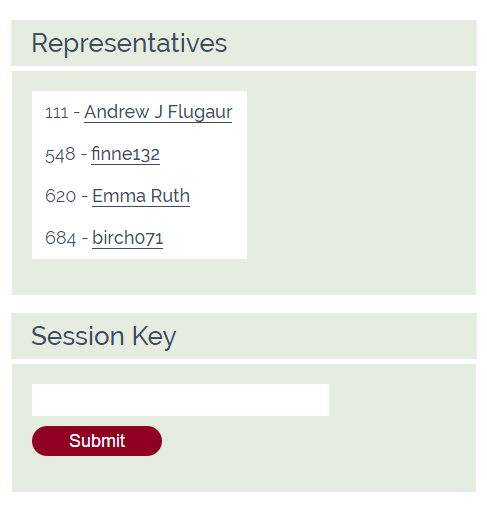 Representative and Session Key boxes in the right side of the page at remote.umn.edu