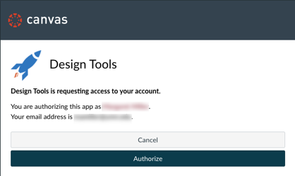 Design Tools authorization message asking for Design Tool to access your account.
