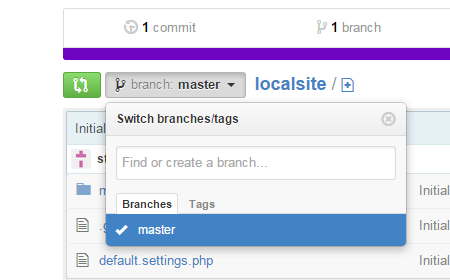 screenshot of the branch menu Find or create a branch... field