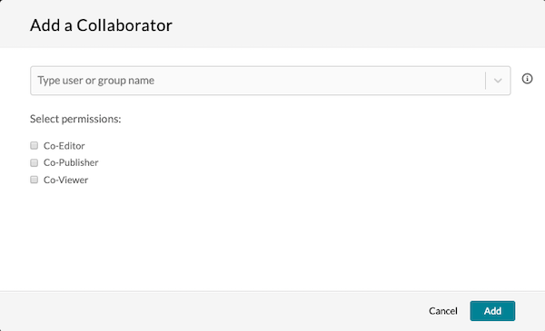 Add a collaborator pop-up window. User search bar and permissions options shown.