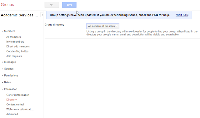 google groups directory settings