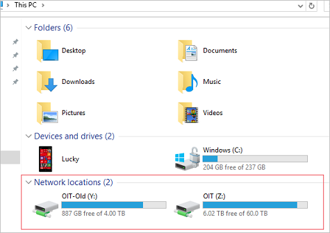 This PC window. Network locations section is highlighted.
