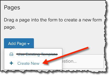 Add Pages drop-down menu with the Create New option highlighted.