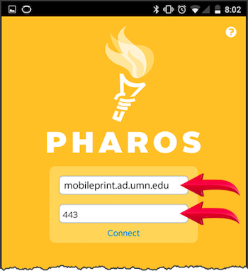 Pharos Print connect screen